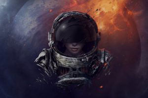 astronaut, Helmet, Girl, Planet