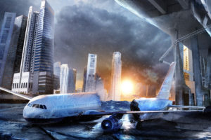 airplane, Buildings, Skyscrapers, Crash, Sunset, Cities, Aircraft