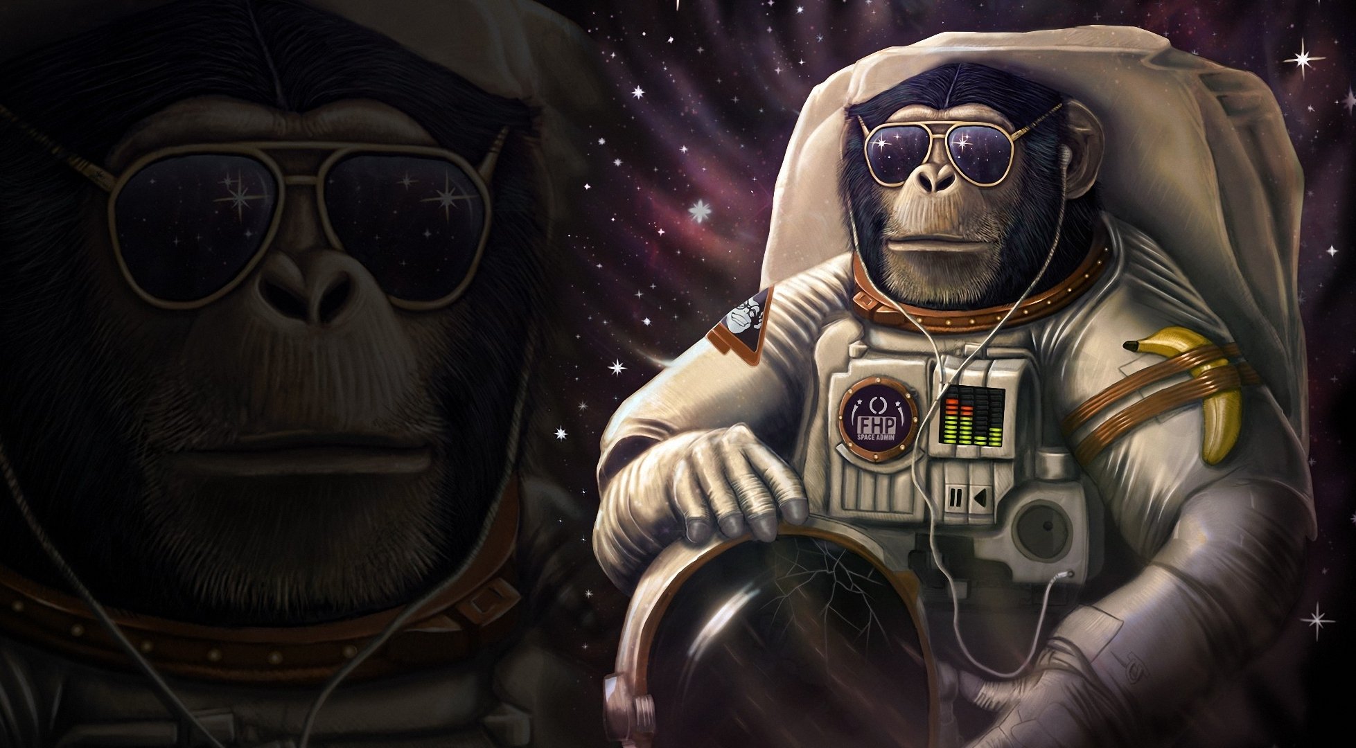 monkey, Astronaut, Glasses, Helmet, Fantasy, Animals, Space, Humor, Sci fi, Psychedelic Wallpaper