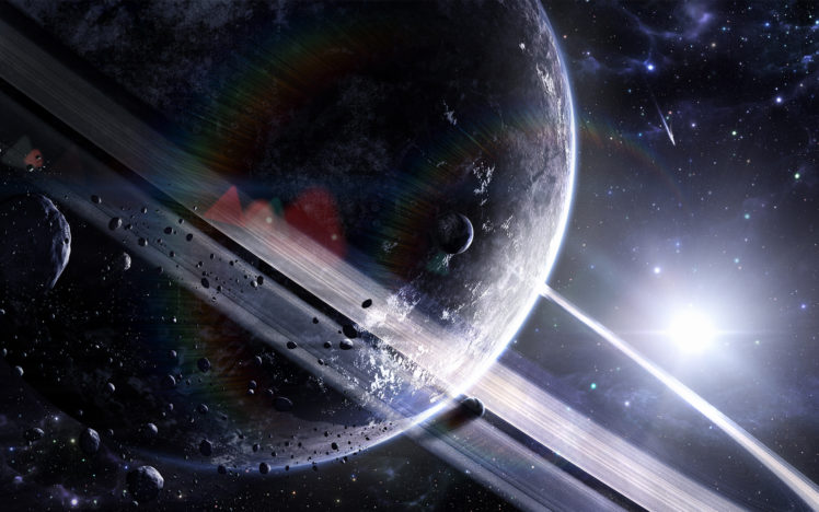 sun, Outer, Space, Planets, Rings, Asteroids HD Wallpaper Desktop Background