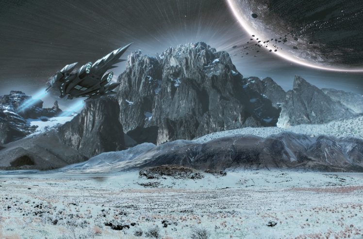 surface, Planet, Ships, Space, Landscape, Moon, Sci fi HD Wallpaper Desktop Background