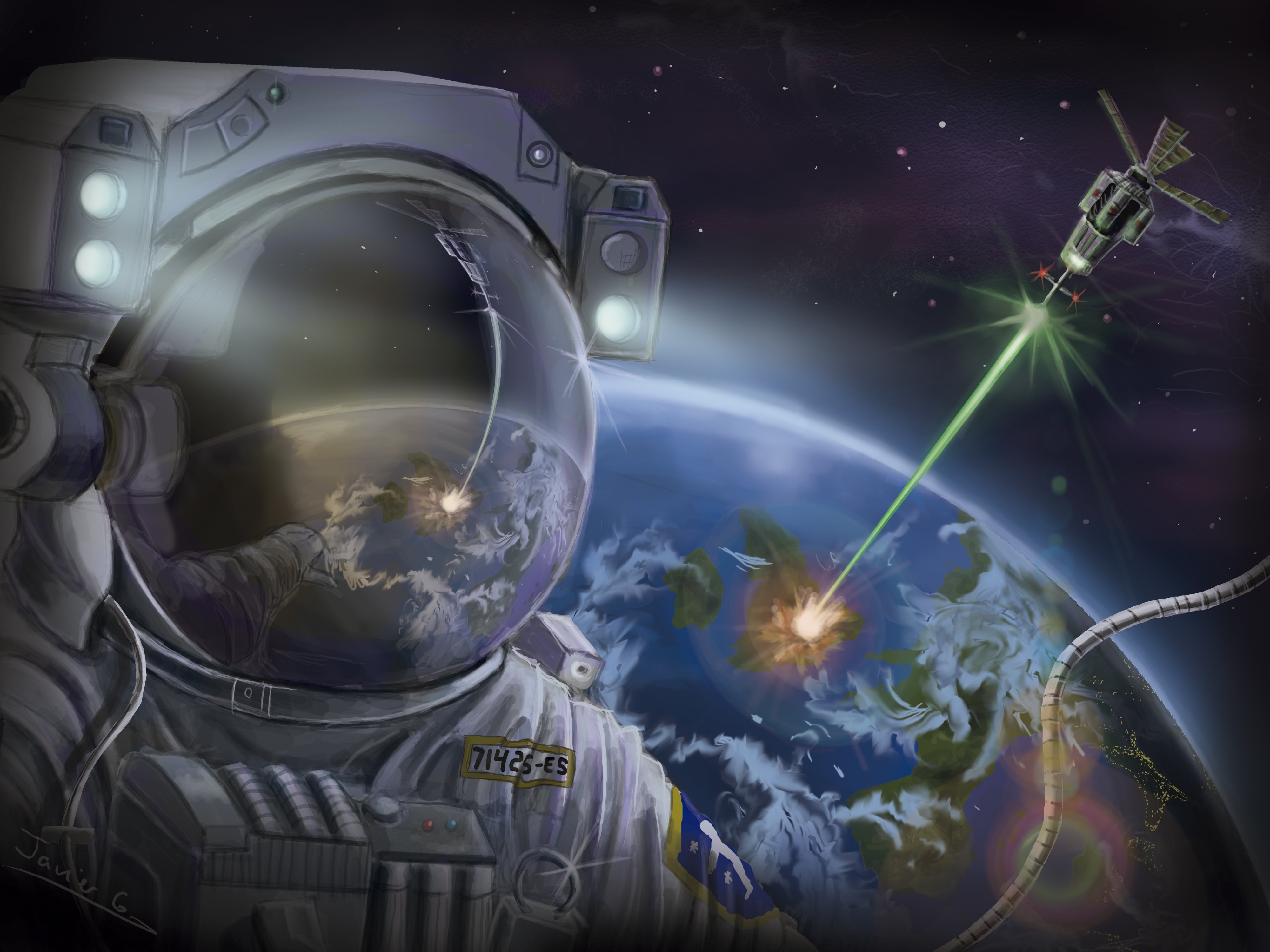 cosmonaut, Painting, Art, Helmet, Space, Astronaut, Spaceship, Earth Wallpaper