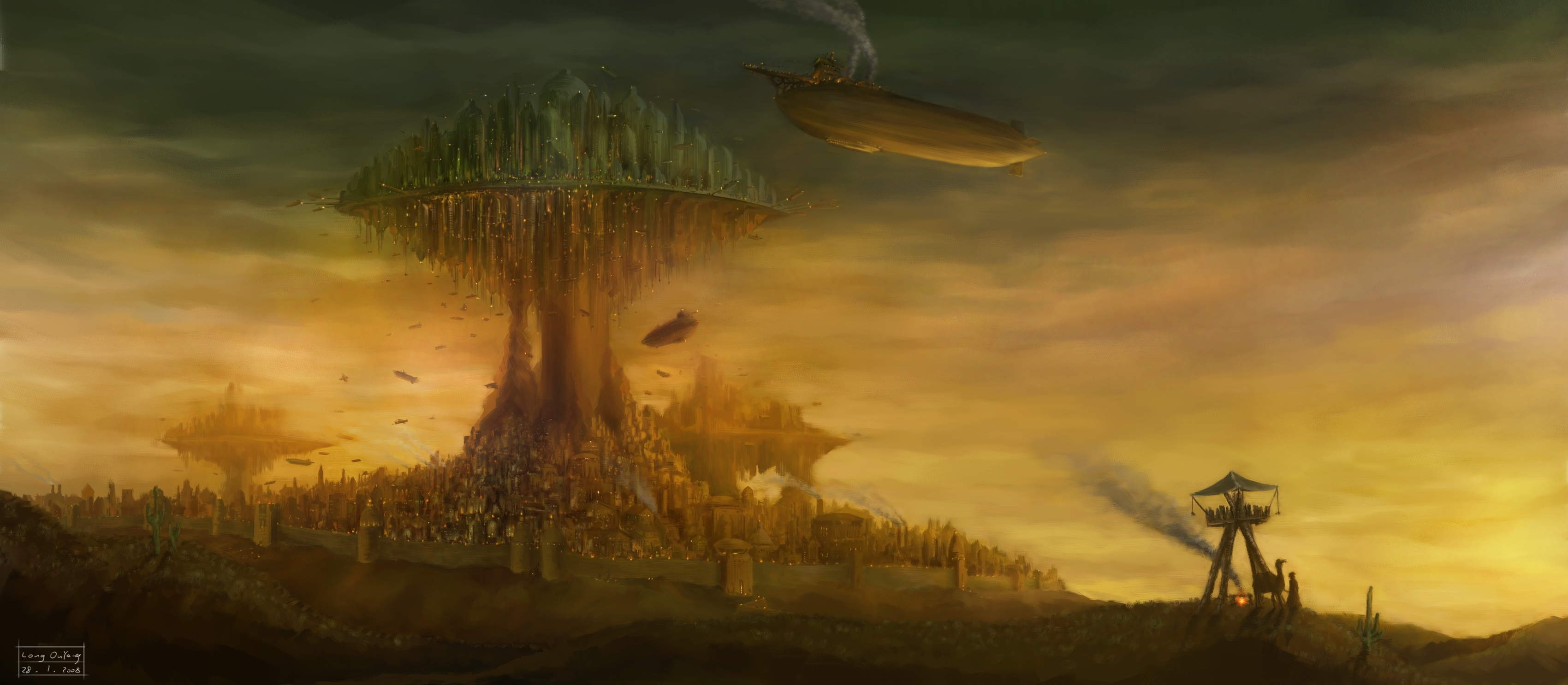 blimps, Aircrafts, Airplanes, Fantasy, Cities, Steampunk Wallpaper