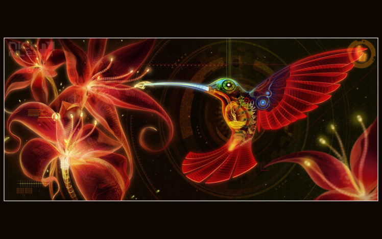 steampunk, Mechanical, Birds, Hummingbirds, Flowers HD Wallpaper Desktop Background