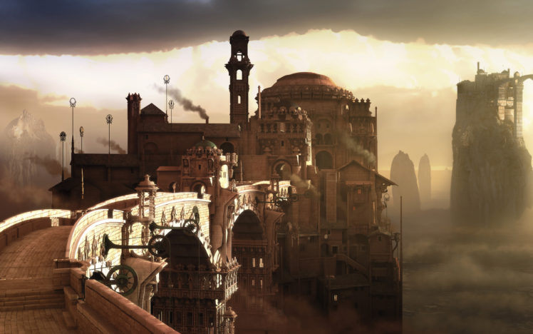 steampunk, Mechanical, Cities, Bridges, Fantasy HD Wallpaper Desktop Background