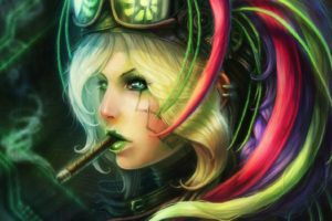 steampunk, Mechanical, Goggles, Glasses, Women, Females, Girls, Face, Smoking