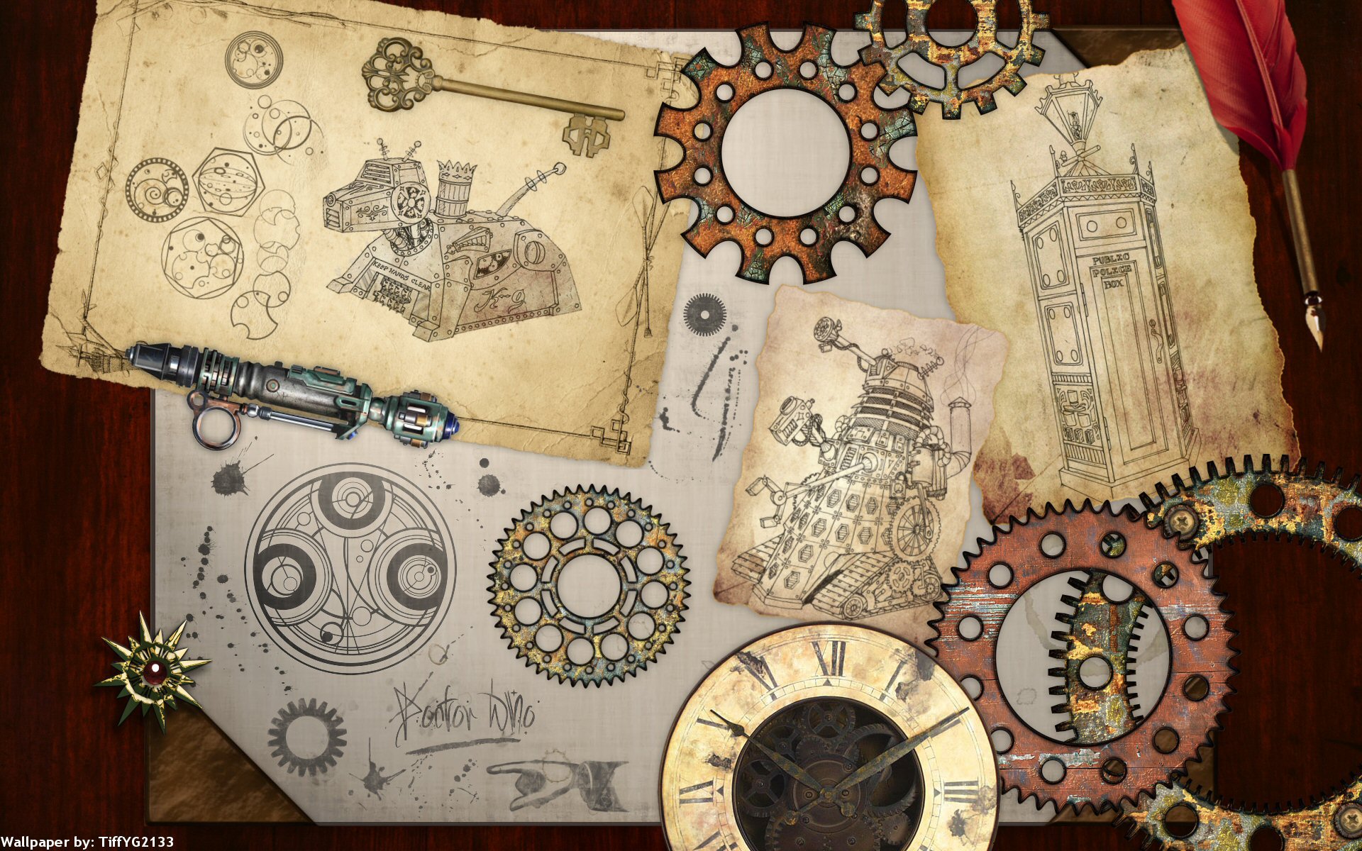 steampunk, Mechanical, Maps, Clock, Watch, Gears Wallpaper