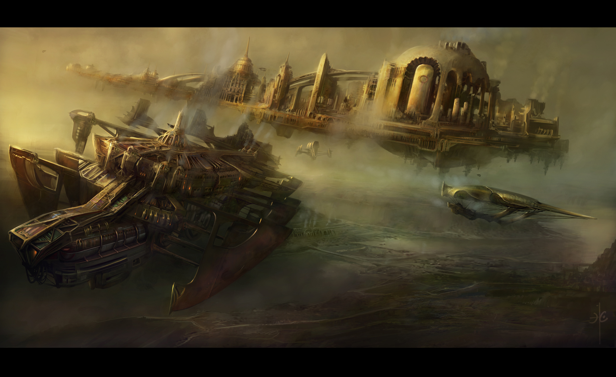 steampunk, Mechanical, Ships, Aircrafts, Airplane, Flight, Cities Wallpaper