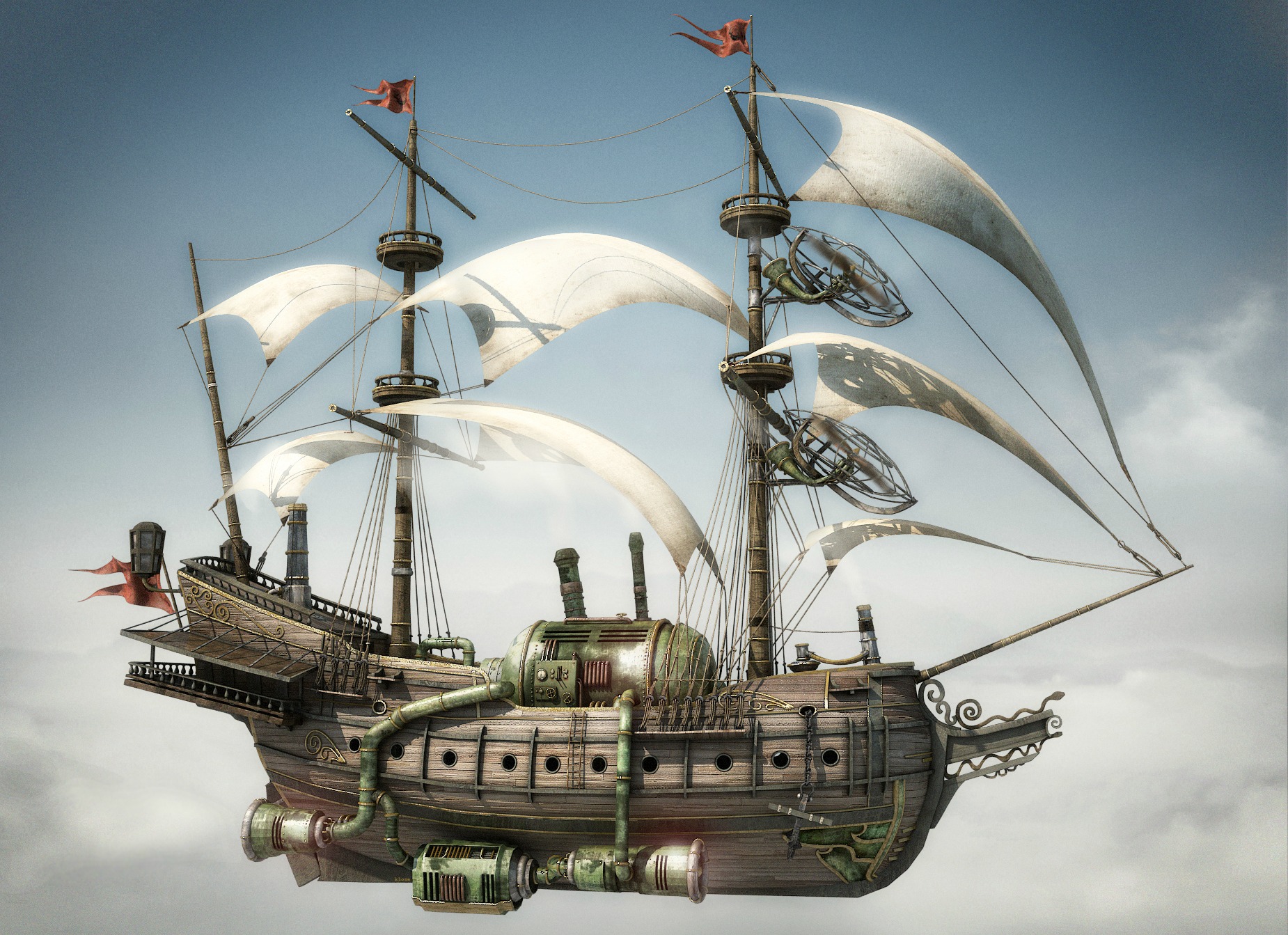 steampunk, Mechanical, Ships, Aircrafts, Airplane, Flight, Sky, Clouds Wallpaper