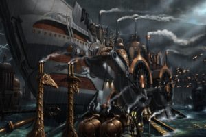 steampunk, Mechanical, Ships, Boats