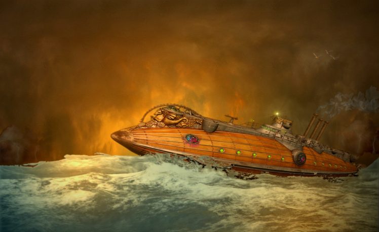 steampunk, Mechanical, Ships, Boats, Ocean, Sea HD Wallpaper Desktop Background