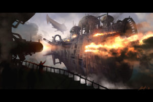 steampunk, Mechanical, Ships, Boats, Weapons, Guns, Battle