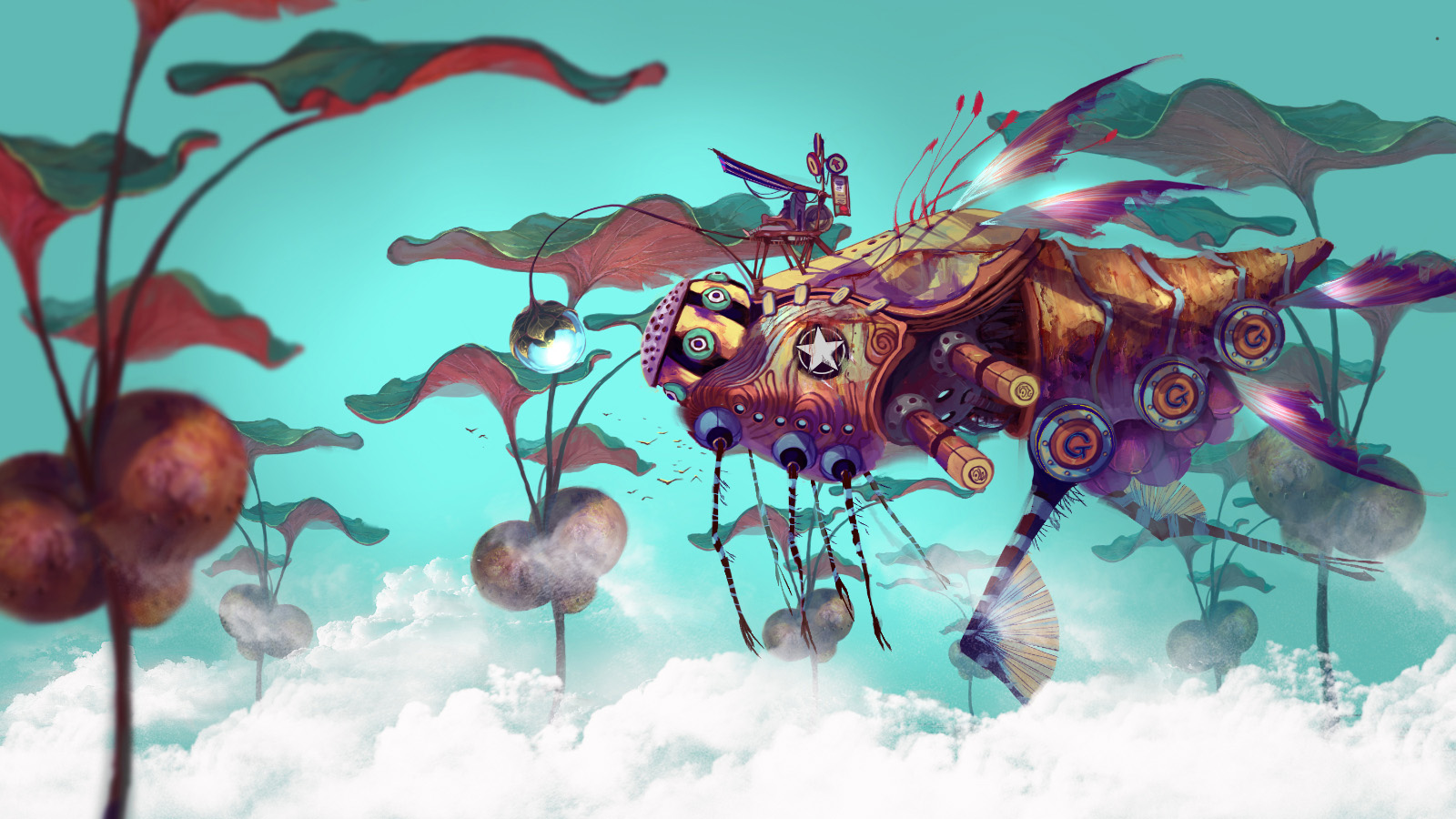 steampunk, Drawing, Brunette, Robots, Machine, Fantasy, Plants Wallpaper