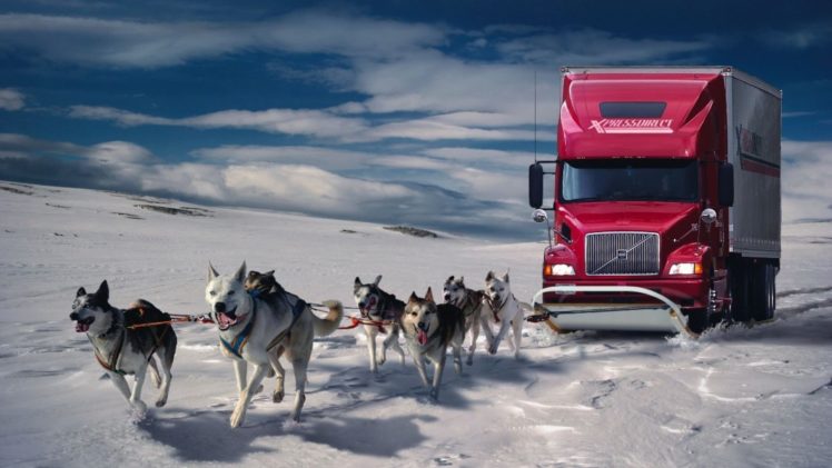 snow, Dogs, Trucks, Fantasy, Art, Digital, Art, Artwork HD Wallpaper Desktop Background