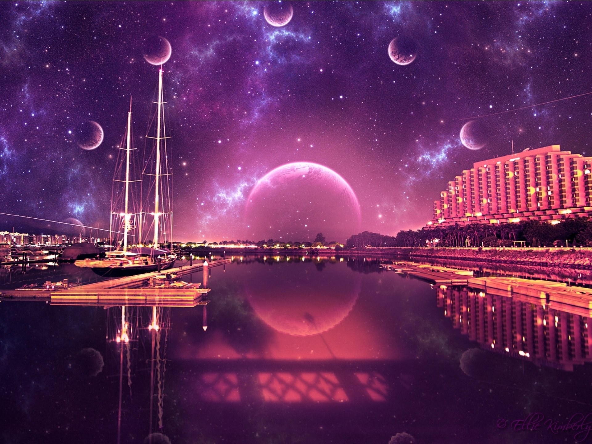Purple City Background Sci fi, futuristic, city, cities, art, artwork ...