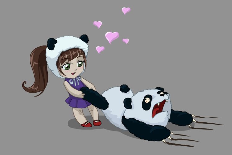 art, Girl, Panda, Bear, Hearts, Love, Fear, Original, Anime HD Wallpaper Desktop Background