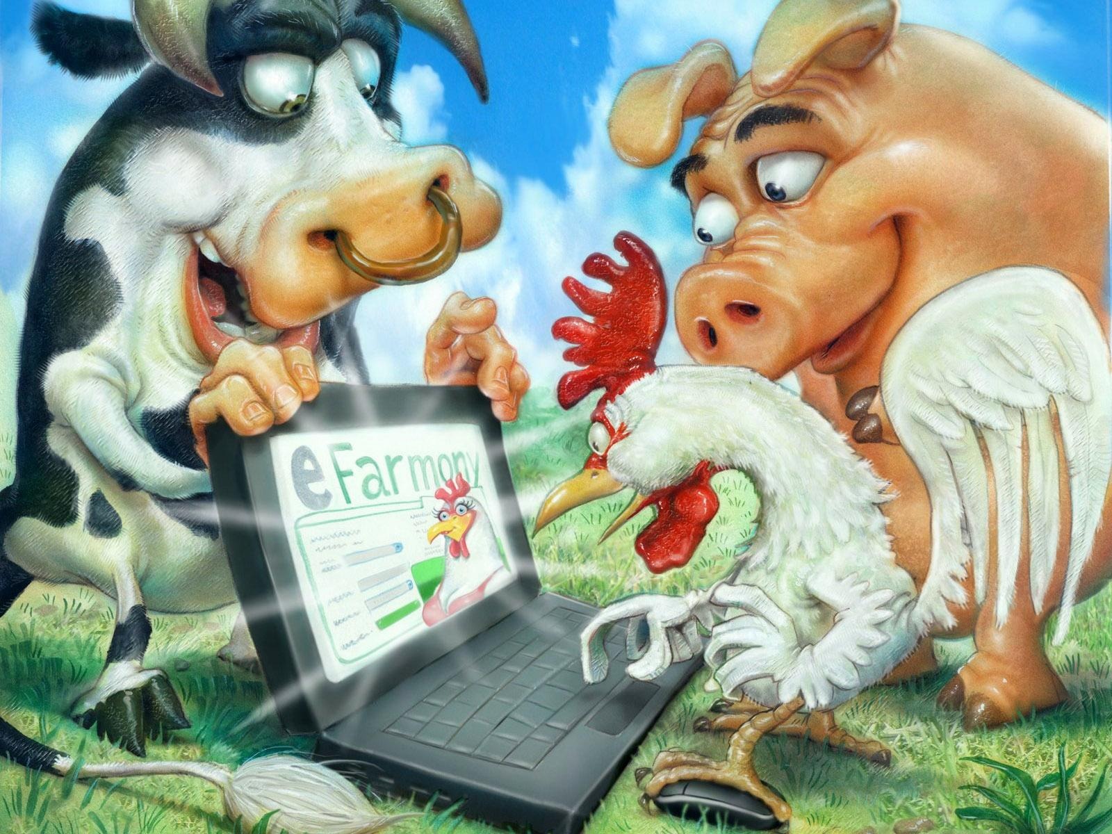 farm, Computer, Ox, Pig, Rooster Wallpaper
