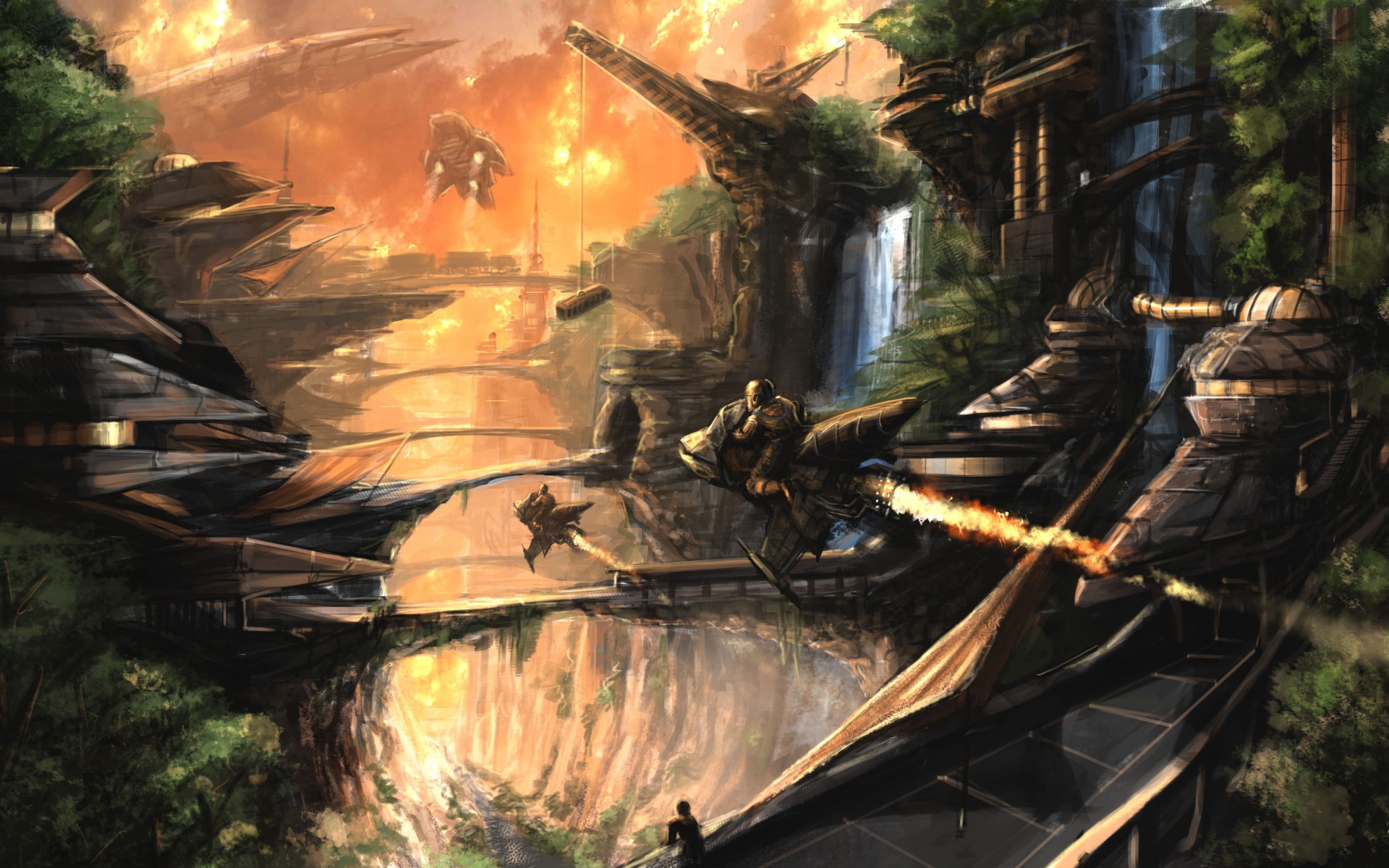 art, Canyon, Gorge, Fantasy, Transportation, Travel, City, Bridge, Cities, Vehicles, Spaceship Wallpaper