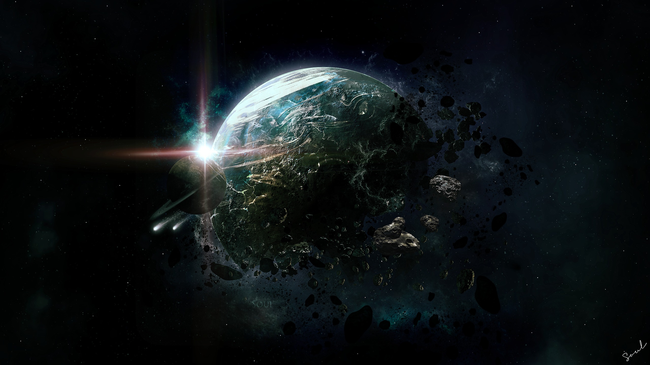 art, Space, Planet, Destruction, Asteroids, Debris, Rings, Stars, Apocalyptic, Sci fi Wallpaper