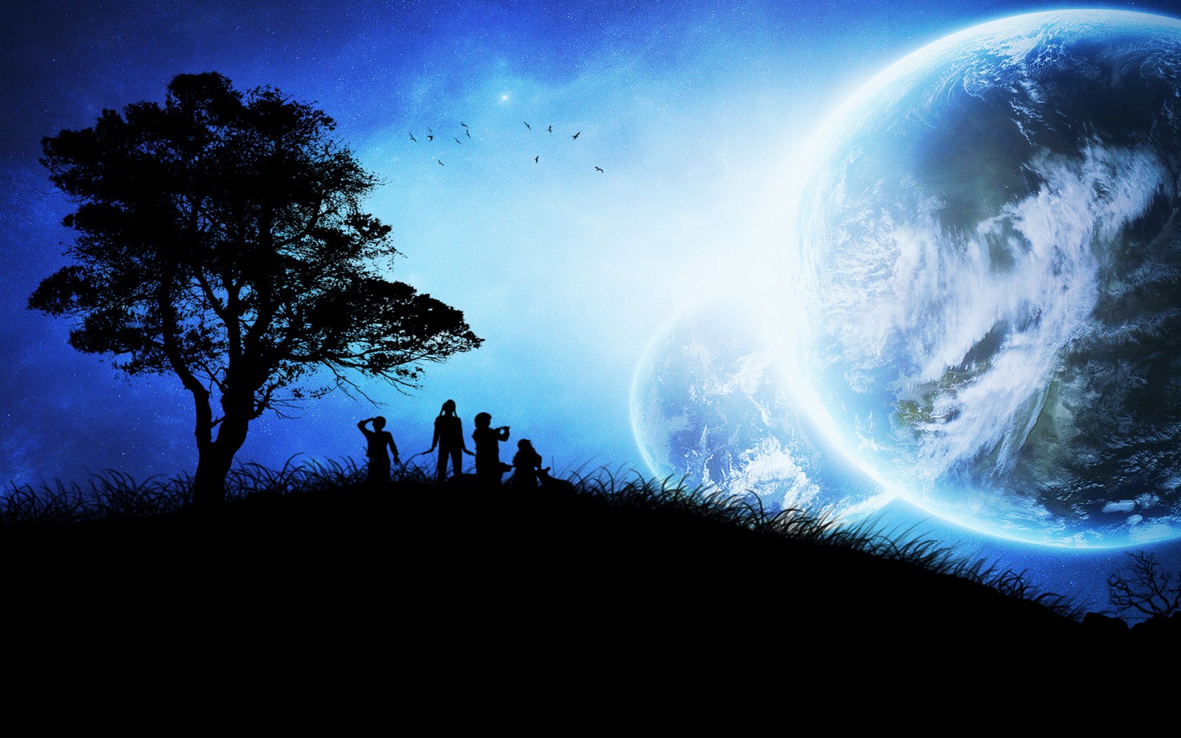 outer, Space, Dawn, Moon, Artwork Wallpaper