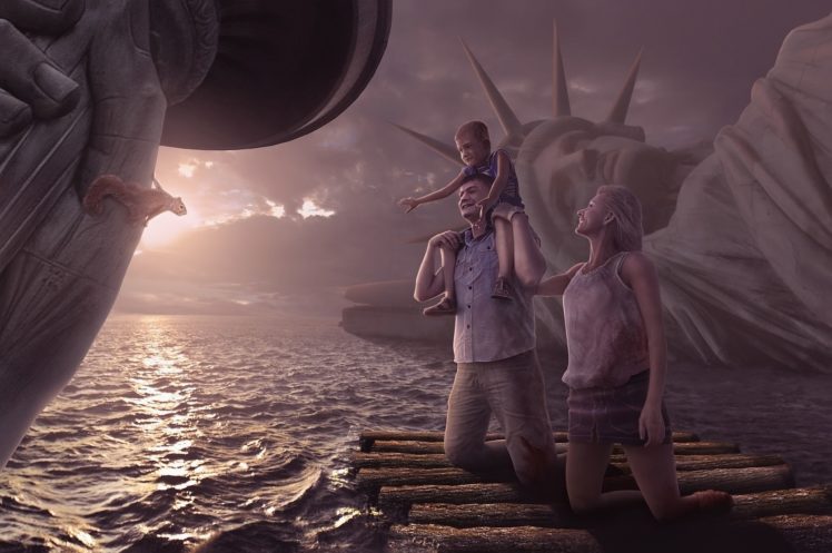 Apocalypic People Statue Of Liberty Fantasy Dark Sci Fi