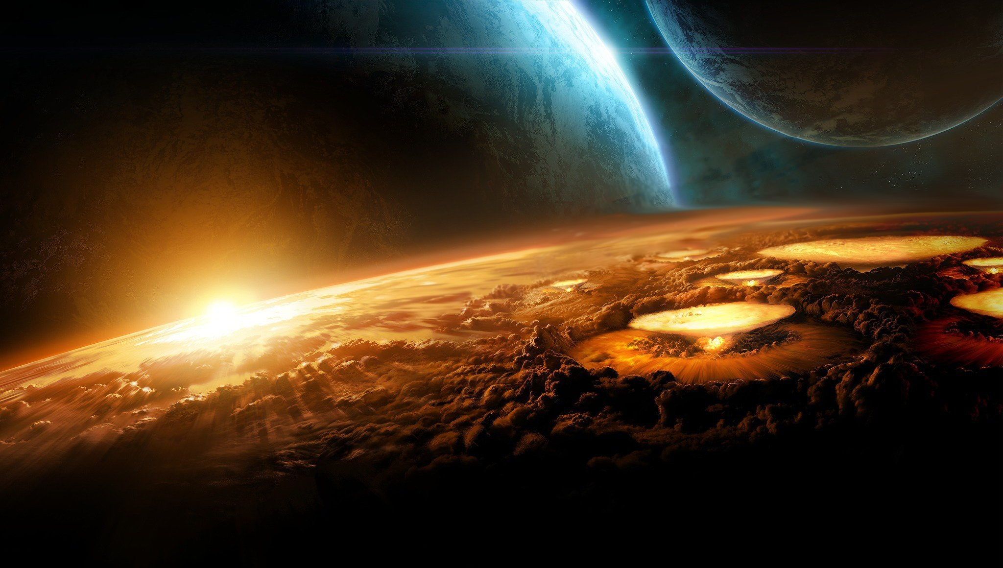 planets, Explosions, Light, Space Wallpaper