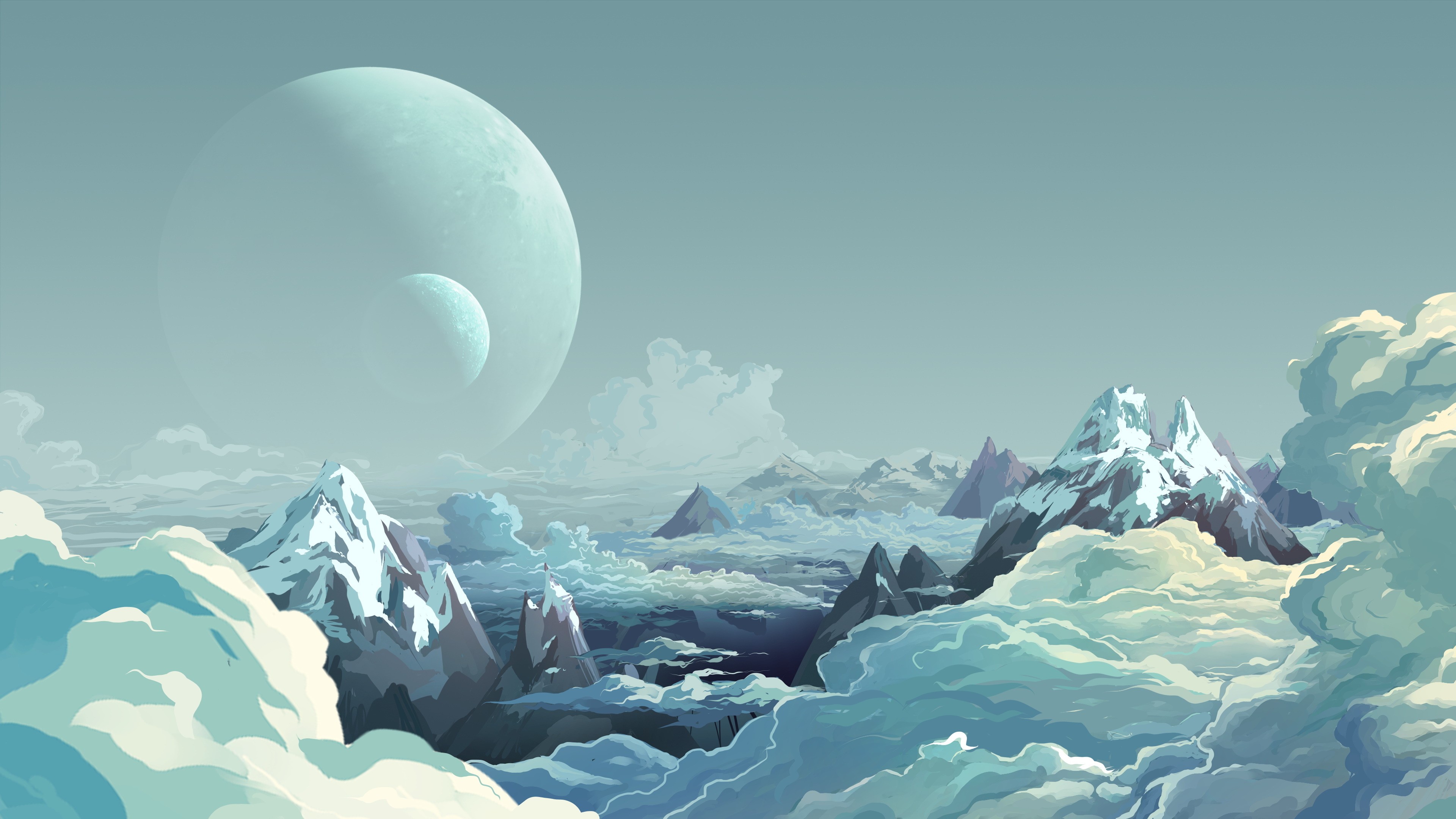 alien, Landscape, Planets, Mountains, Clouds, Drawing, Landscapes, Planet, Art Wallpaper