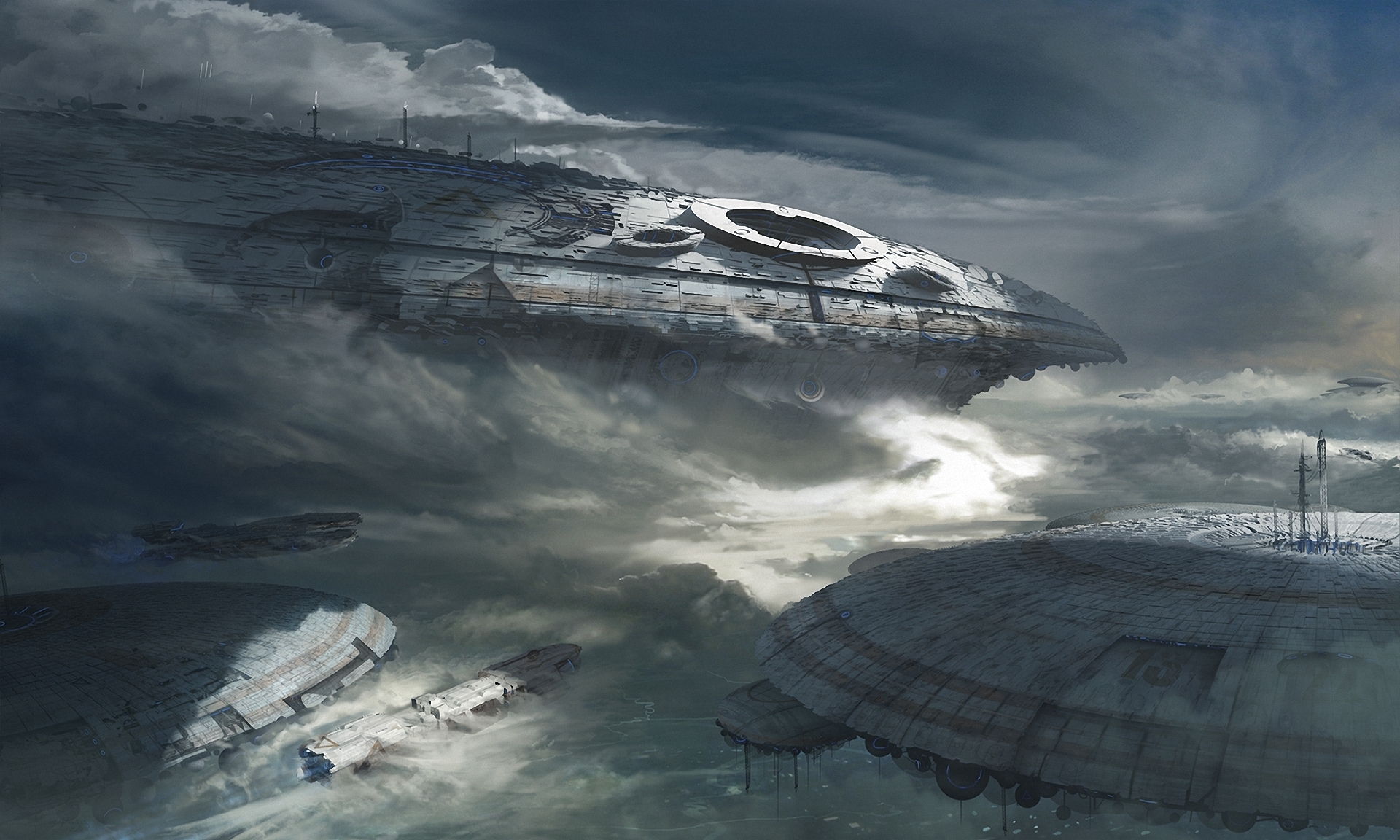 technics, Ships, Clouds, Fantasy, Space, Spaceship Wallpaper