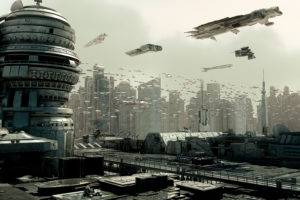 spaceship, City, Future, City, Futuristic