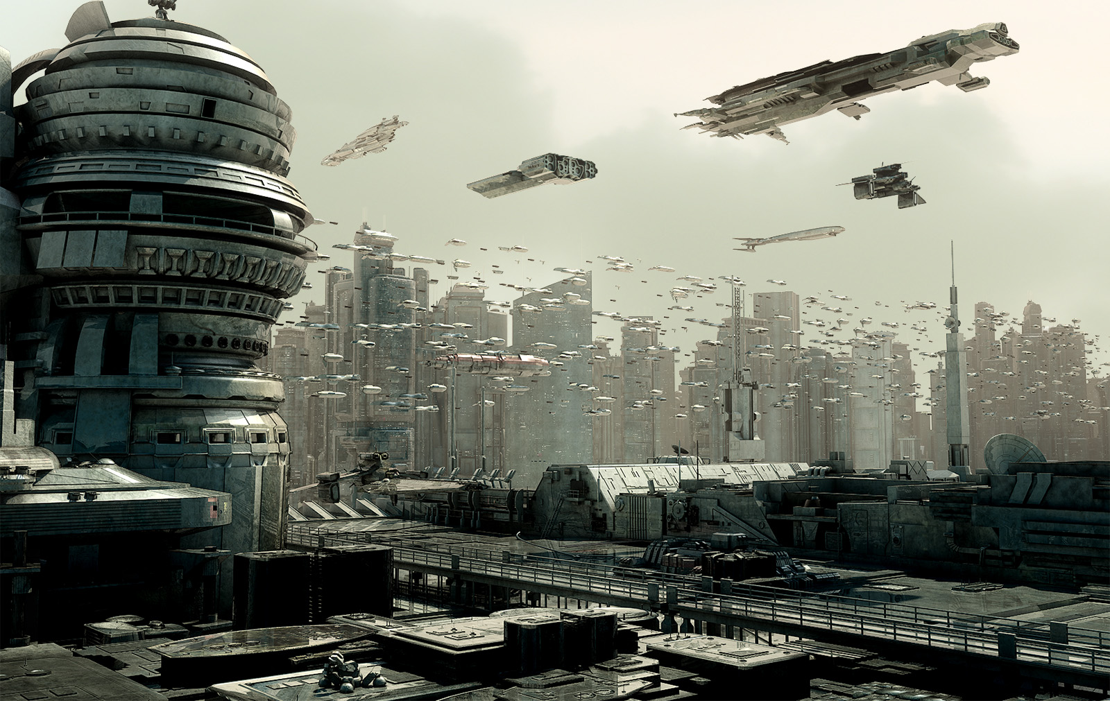 spaceship, City, Future, City, Futuristic Wallpaper