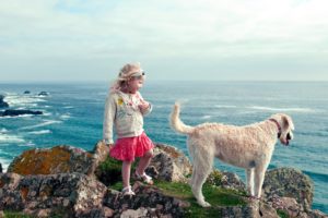 water, Nature, Waves, Animals, Dogs, Rocks, Pets, Little, Girl, Blue, Skies, Sea
