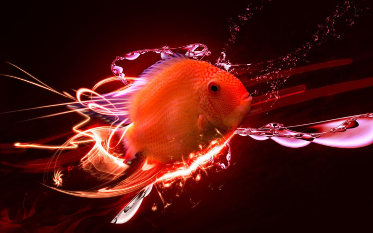 animals, Fish, Cg, 3d, Digital art, Manipulations, Colors, Orange, Bright HD Wallpaper Desktop Background