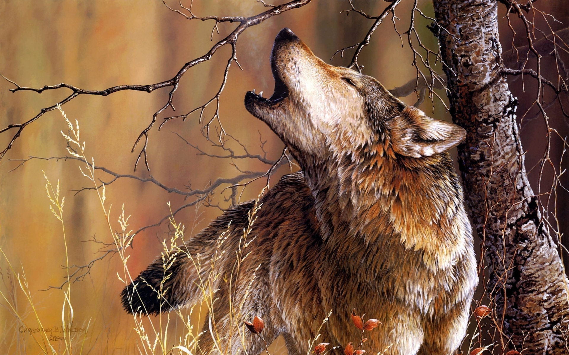 animals, Wolves, Wolf, Artistic, Paintings, Howl, Nature, Trees, Forests Wallpaper