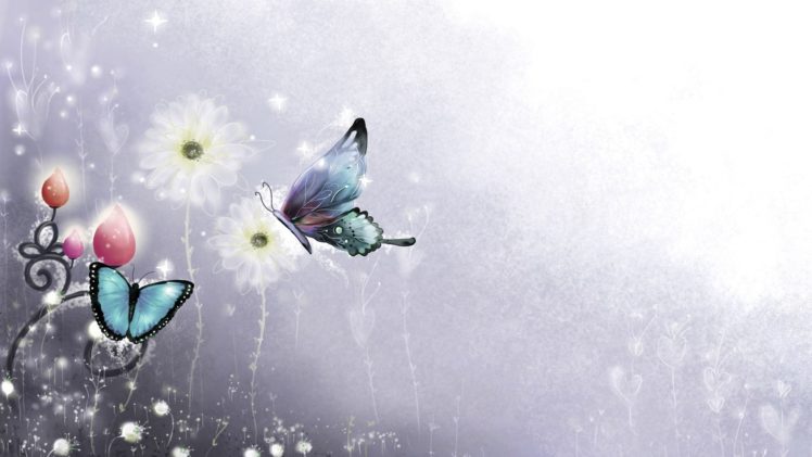 artistic, Butterflies, Flowers, Magical, Wings, Nature, Bright HD Wallpaper Desktop Background