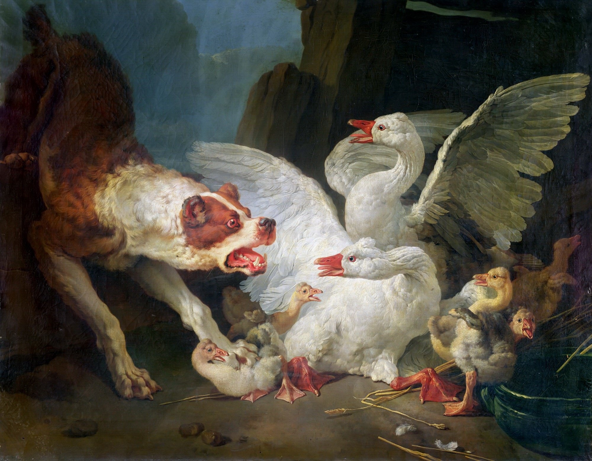 yue, Jean, Baptiste, Attack, Dogs, Geese, Painting, Art, Battle, Bird Wallpaper