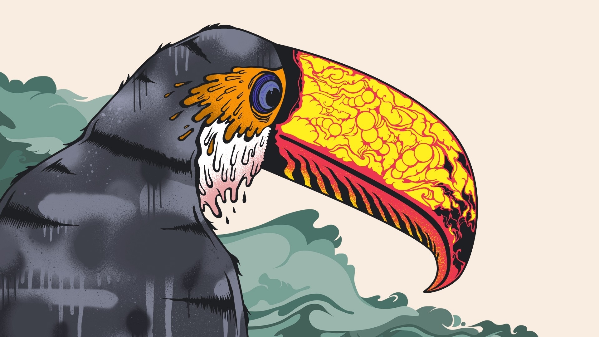toucans, Art, Psychedelic, Color, Vector, Animals, Birds, Tropical