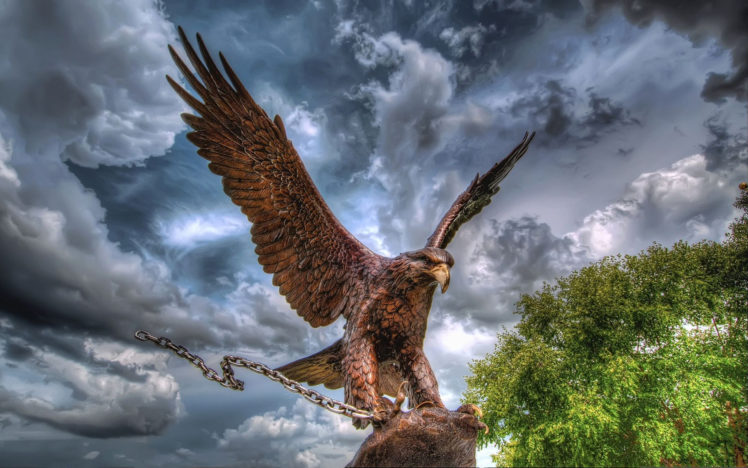 eagle, Chain, Sculpture, Metal, Sky, Clouds, Birds, Statue, Hdr HD Wallpaper Desktop Background