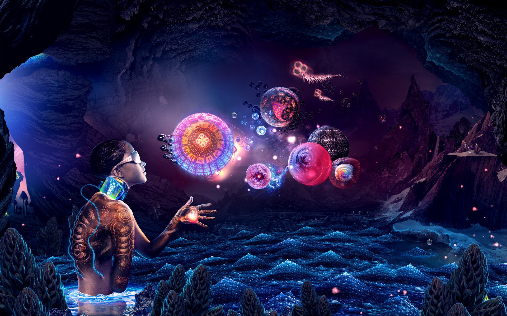 glasses, Ocean, Creatures, Girl, Intelligence, Psychedelic, Robot, Cyborg W...