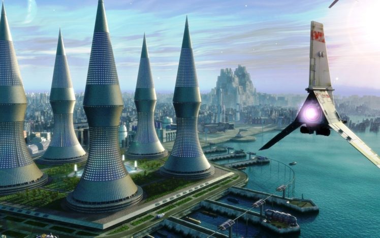 sci fi, Futuristic, City, Artwork, Spaceship HD Wallpaper Desktop Background