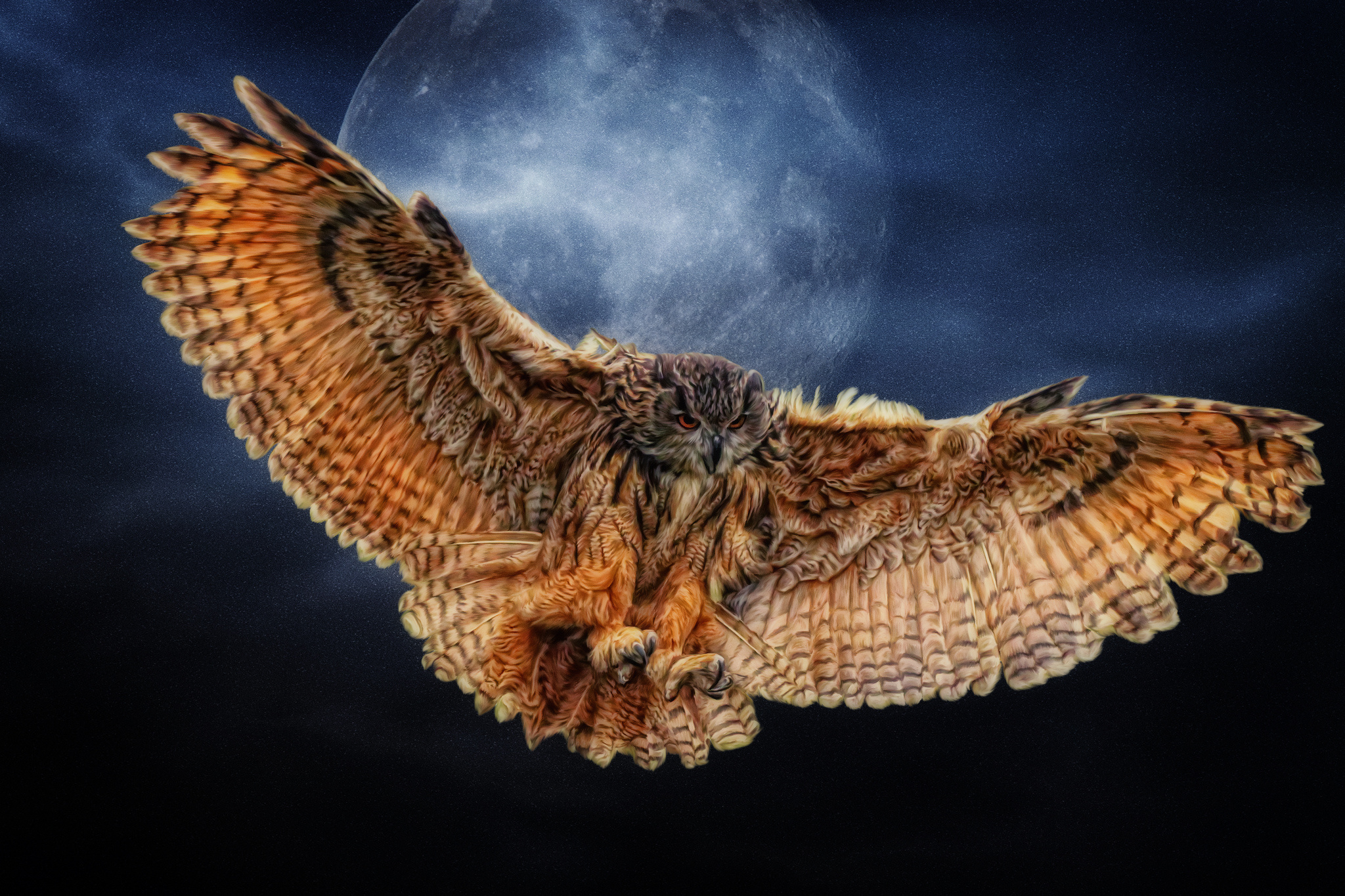 owl, Wings, Moon, Photoshop Wallpaper