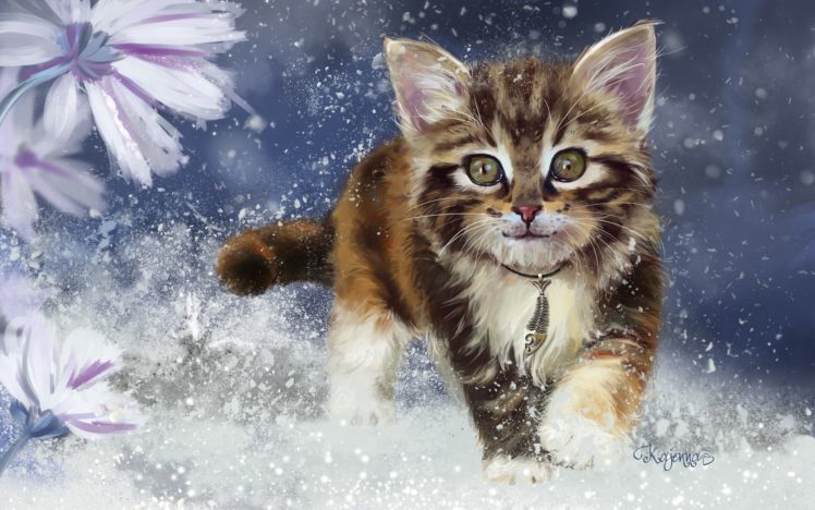 cats, Painting, Art, Kitten, Glance, Animals HD Wallpaper Desktop Background