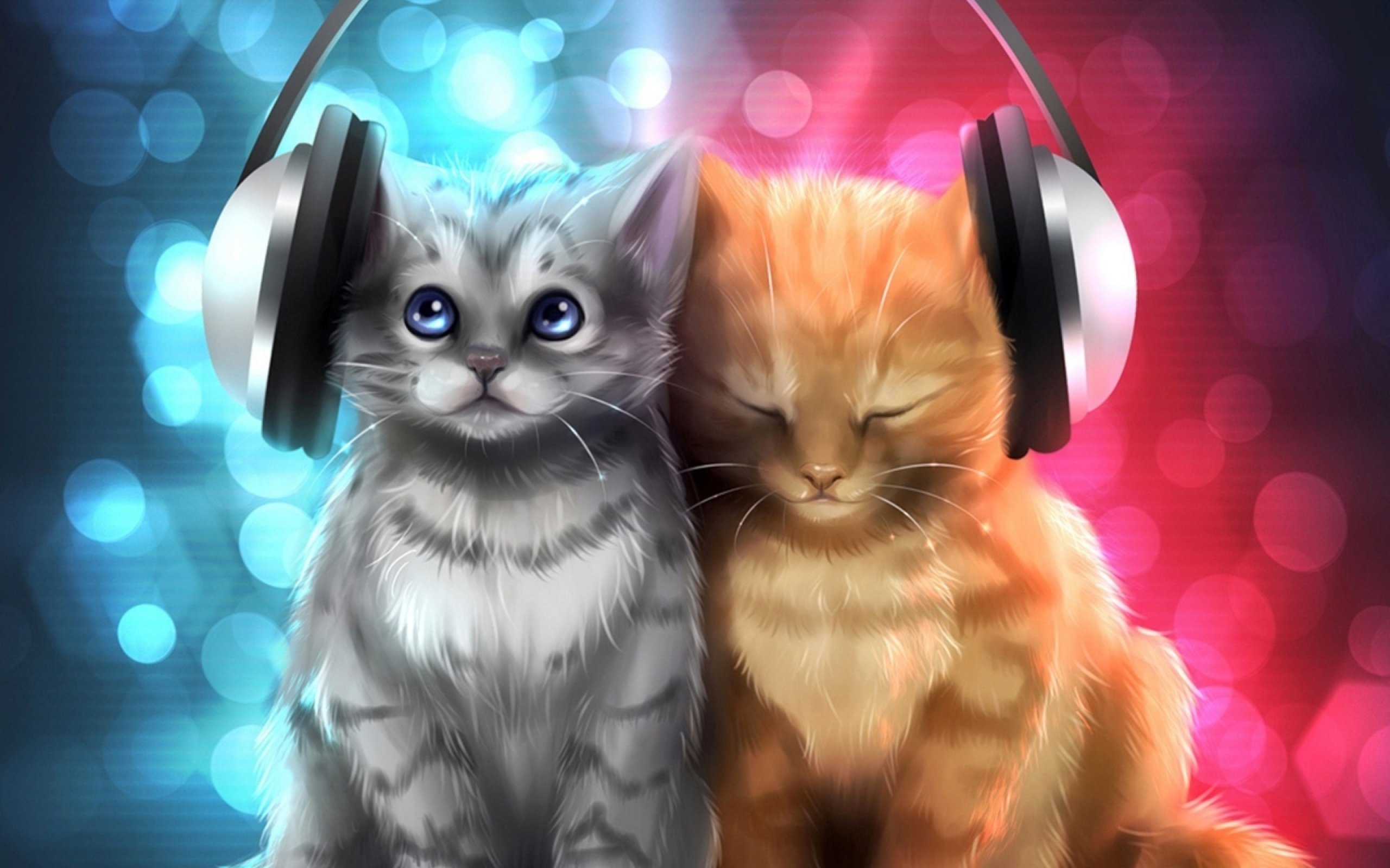 animal, Cat, Cats, Artwork, Art, Kitten, Headphones Wallpaper