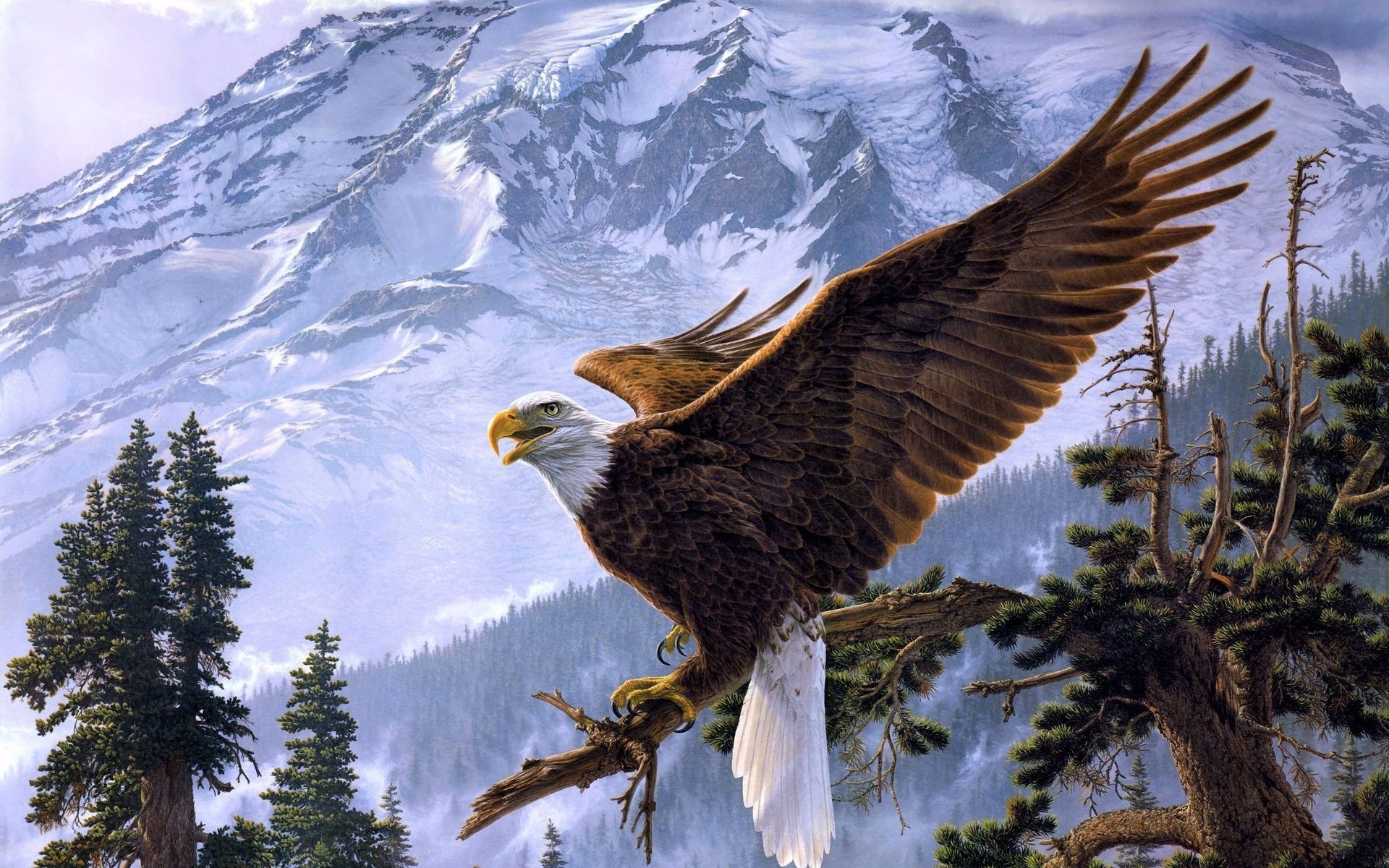 mountains, Landscapes, Nature, Birds, Eagles, Digital, Art Wallpaper