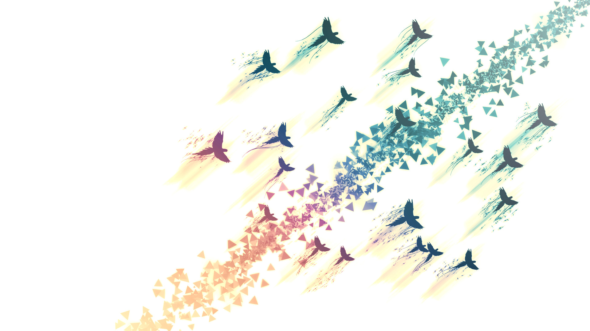 birds, Abstract, White, Psychedelic, Art, Rainbow Wallpaper