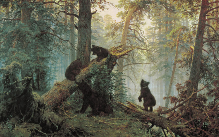 shishkin, Painting, Bears, Bear, Paintings, Trees HD Wallpaper Desktop Background
