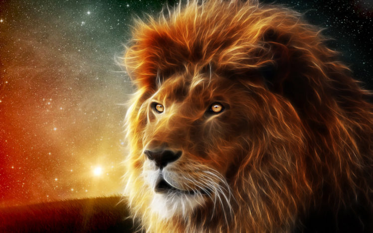 animals, Lion, Abstract, Fractal, Sci fi, Space, Nebula, Stars HD Wallpaper Desktop Background