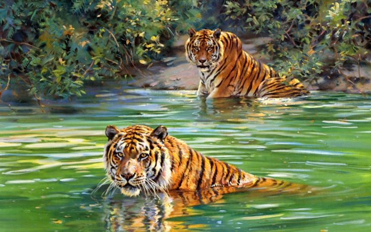 tigers, Art HD Wallpaper Desktop Background