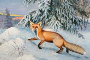 painting, Art, Animals, Fox, Winter