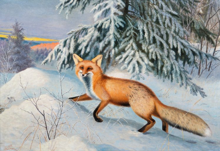painting, Art, Animals, Fox, Winter HD Wallpaper Desktop Background