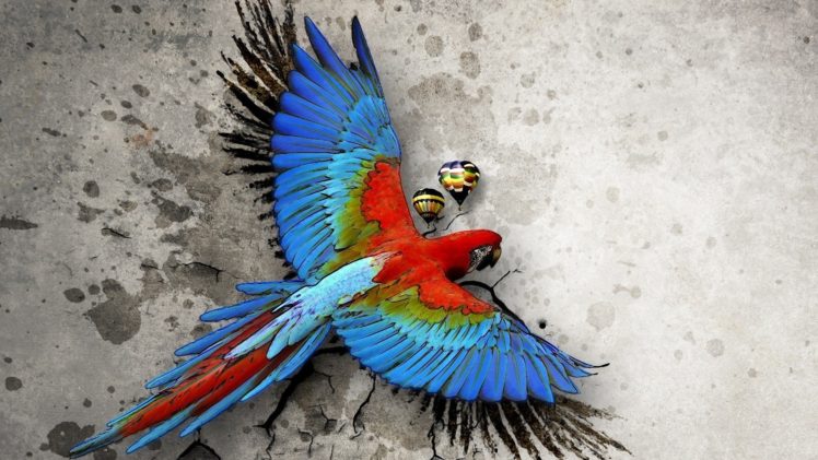 macaw, Parrot, Bird, Tropical, Psychedelic, Artwork, Art HD Wallpaper Desktop Background